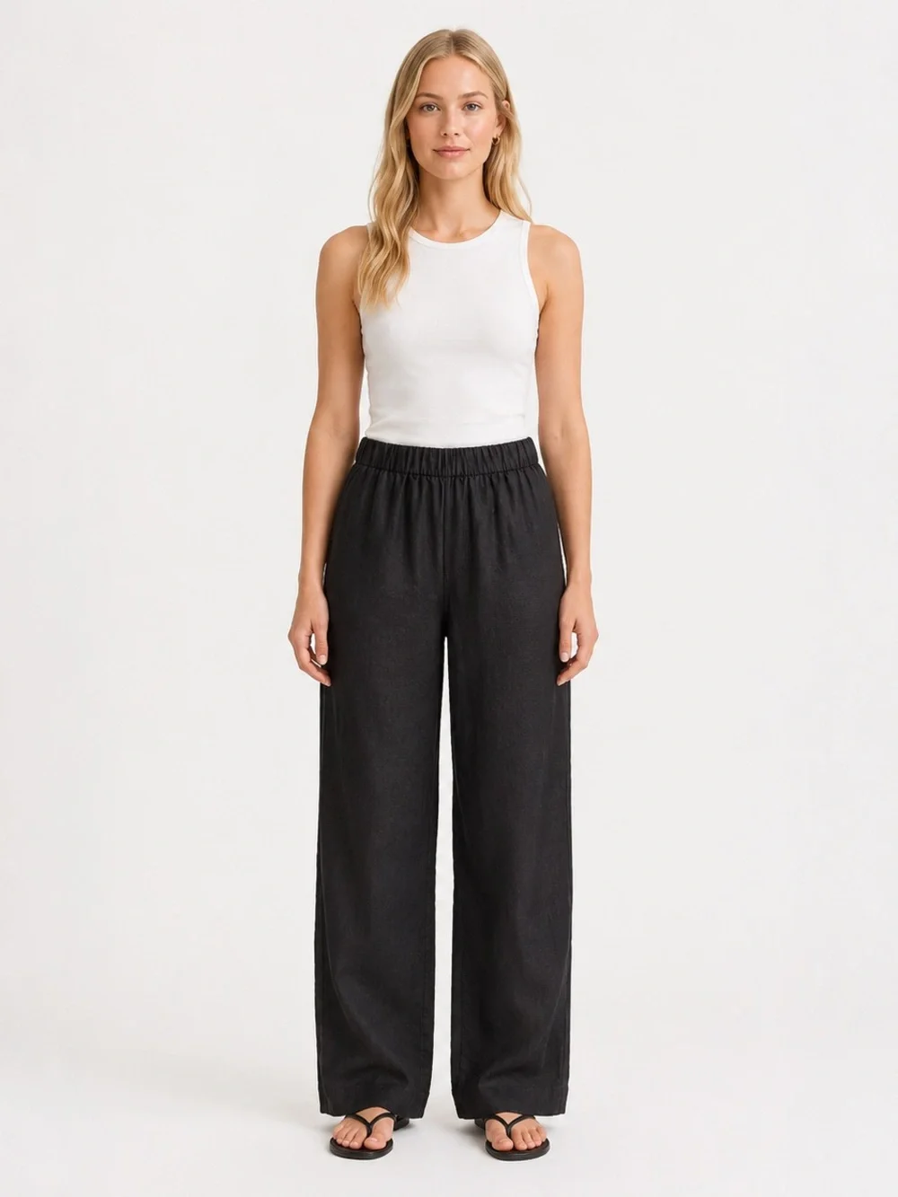 Everlane Linen Pant Wide Leg Black XS 100% European Flax Wide Leg Pull-On XS